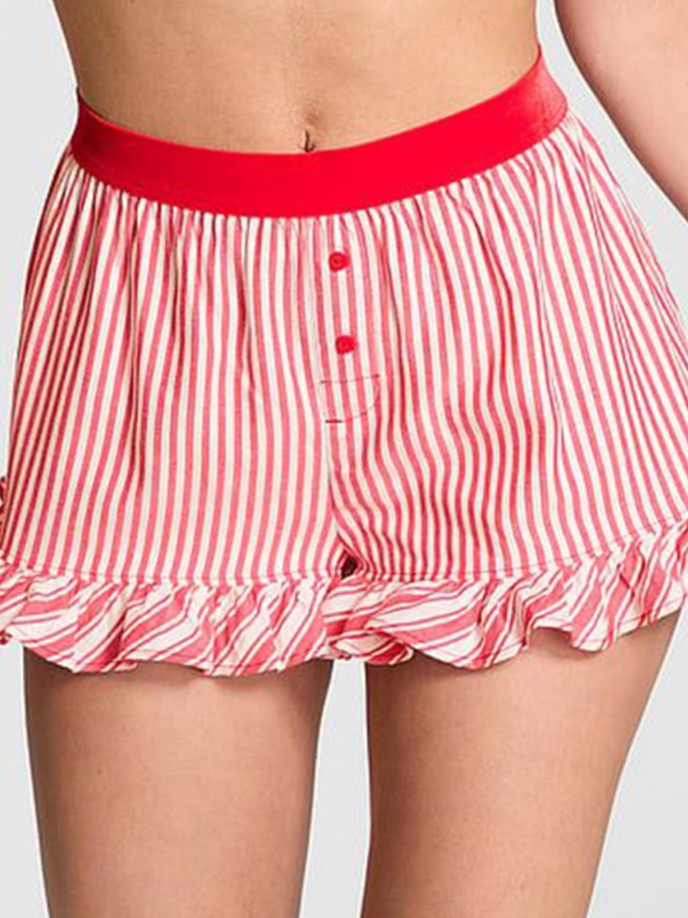 PINK Victoria's Secret Red and White Striped Ruffle Hem Shorts